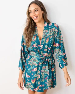 Eco Satin Glam Mini Robe in Hen House