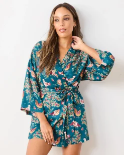 Eco Satin Glam Mini Robe in Hen House