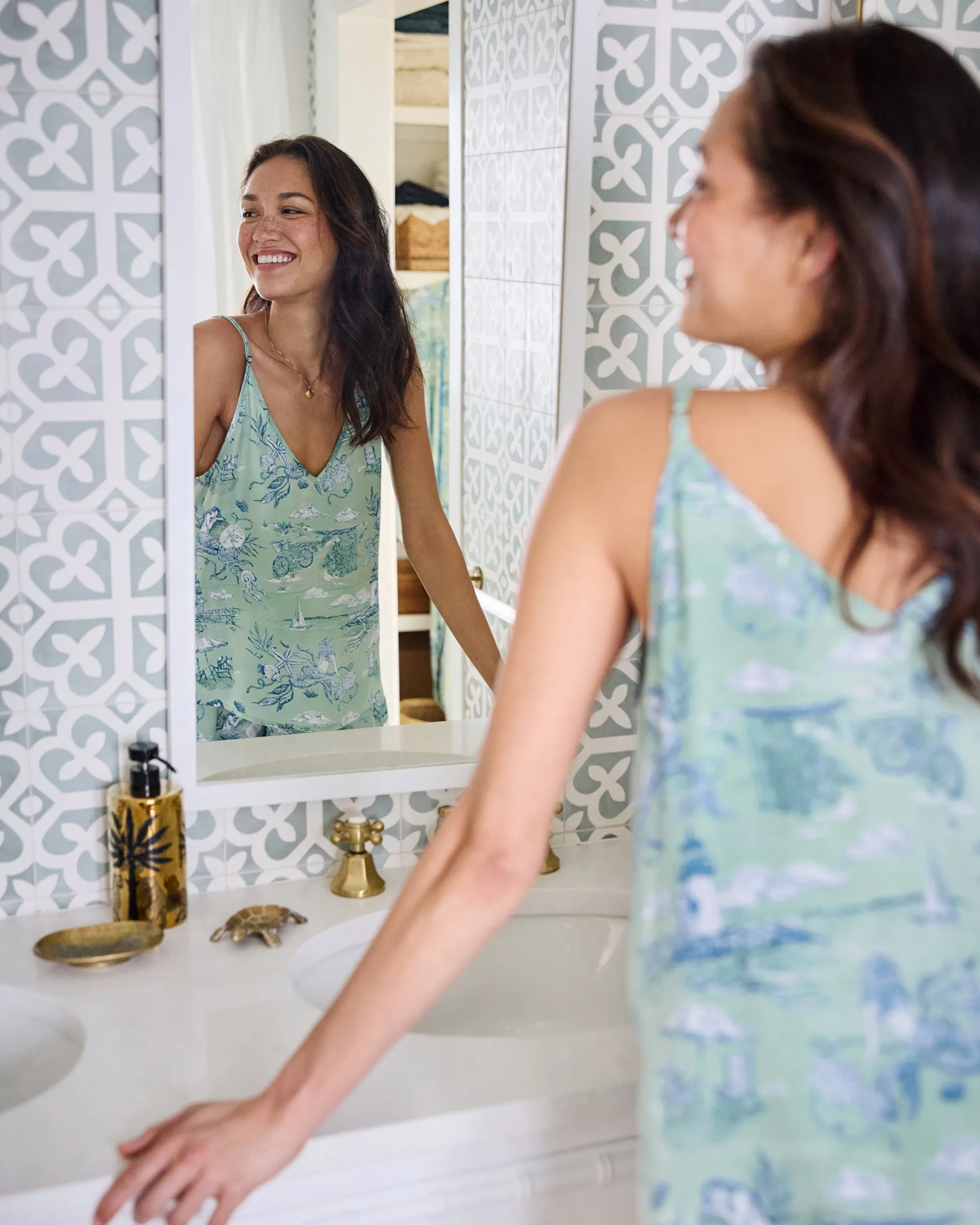 Eco Satin Pamela Set in Mermaid Toile