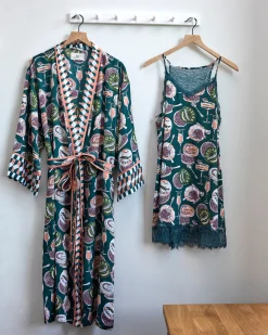 Eco Satin Robe & Aimee Nightie Bundle in Champagne & Caviar