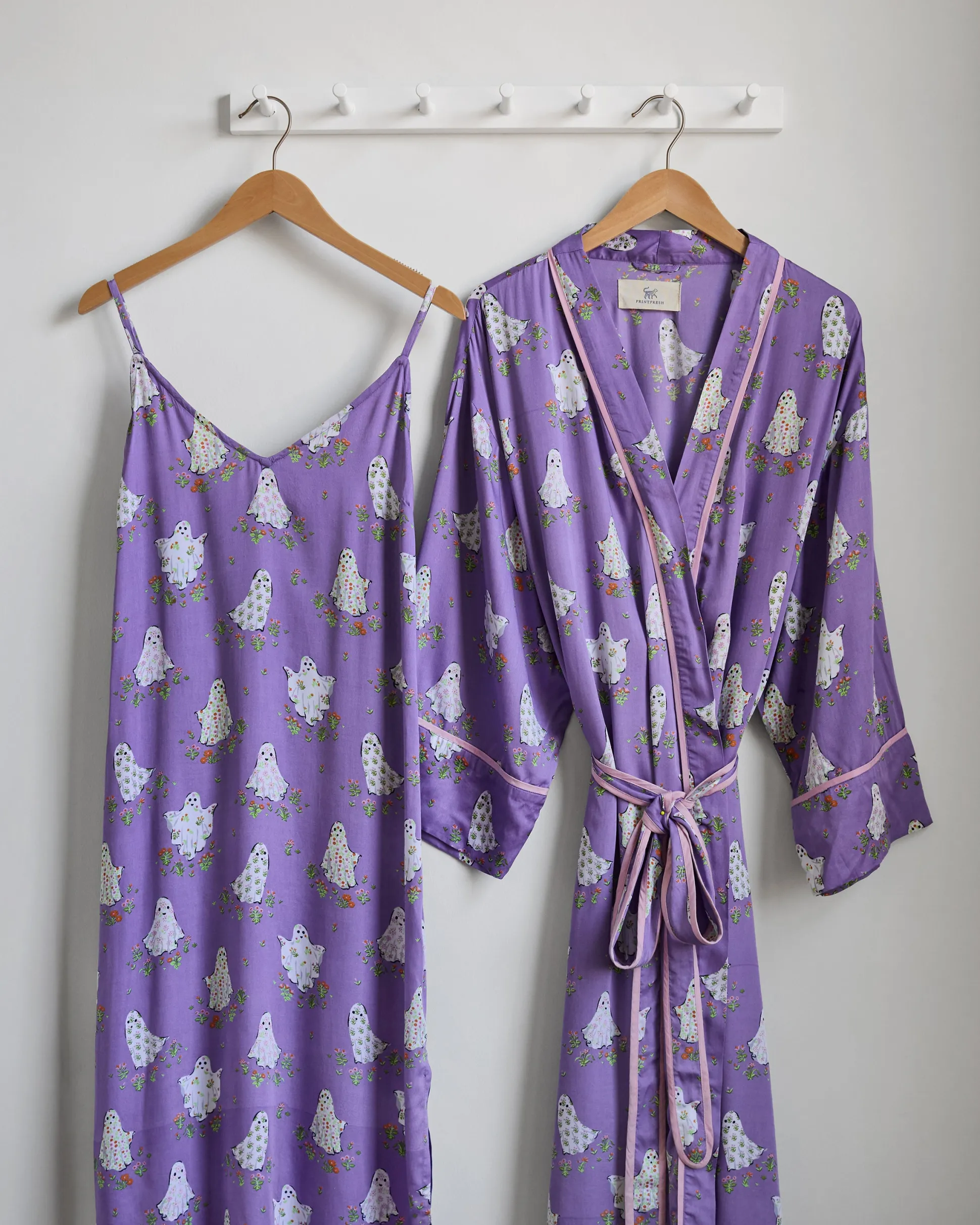 Eco Satin Robe & Chic to Sleep Nightie Bundle in Gardening Ghosts