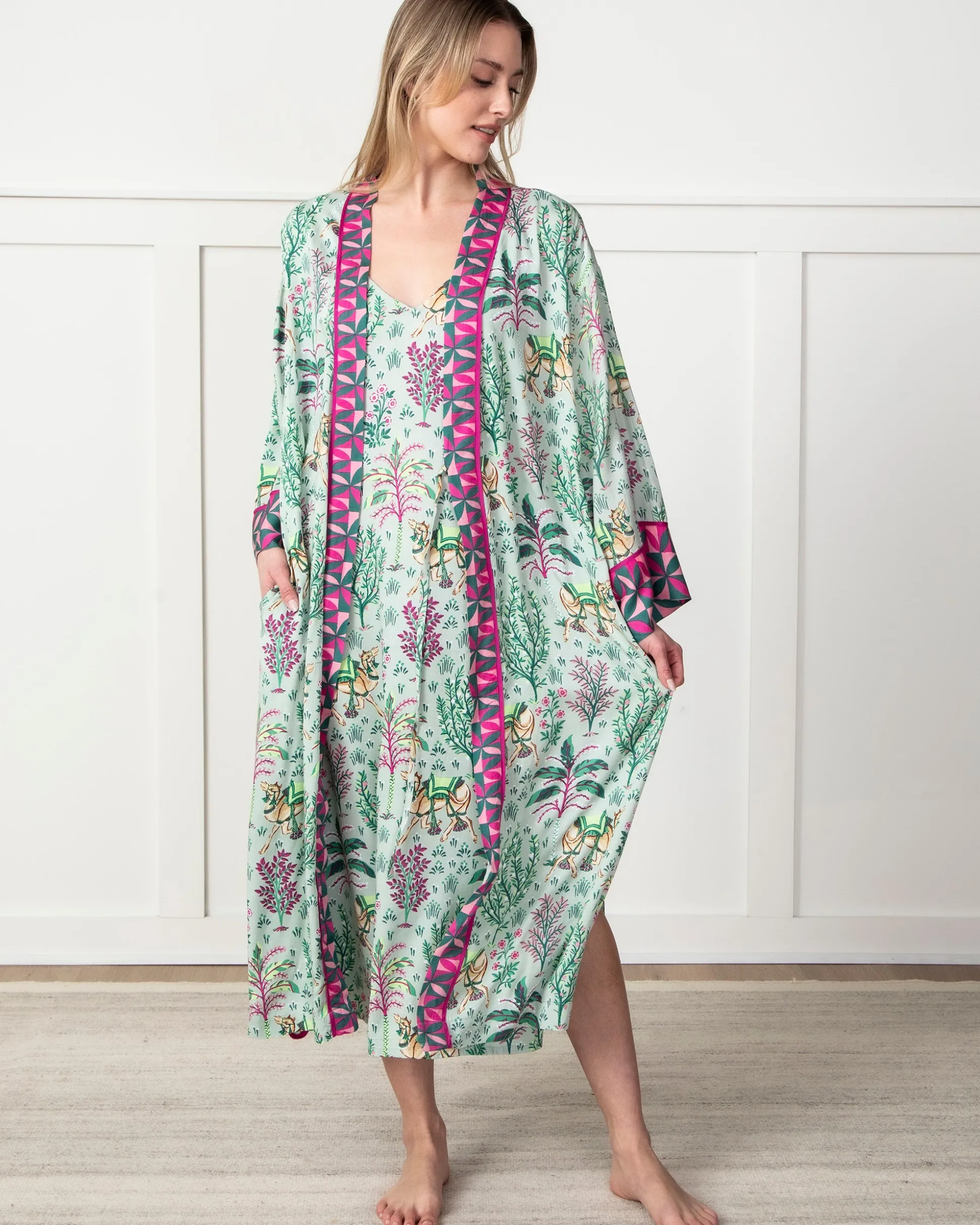 Eco Satin Robe in Camel's Courtyard