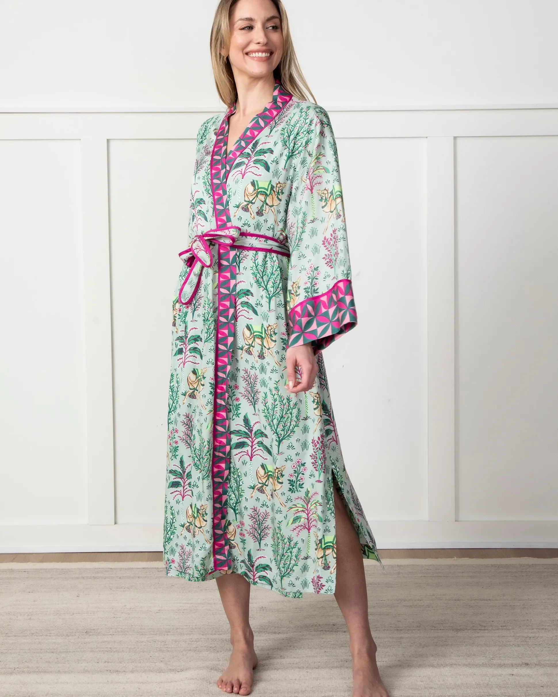 Eco Satin Robe in Camel's Courtyard