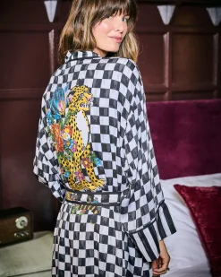 Eco Satin Robe in Courtly Check Bagheera