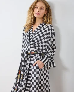 Eco Satin Robe in Courtly Check Bagheera