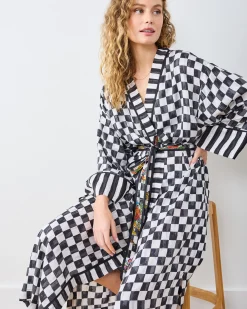Eco Satin Robe in Courtly Check Bagheera