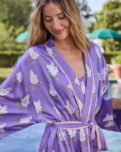 Eco Satin Robe in Gardening Ghosts