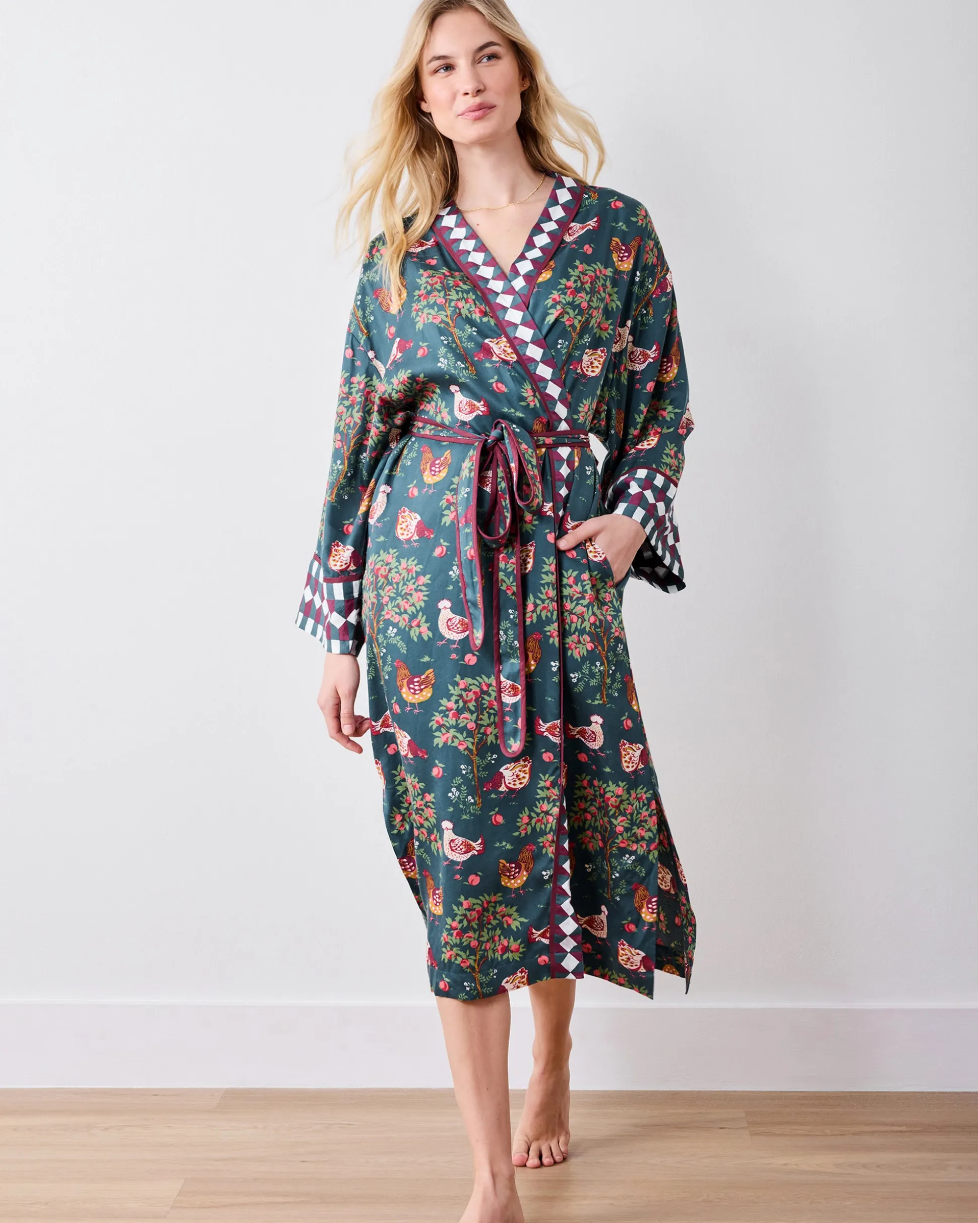 Eco Satin Robe in Hen House