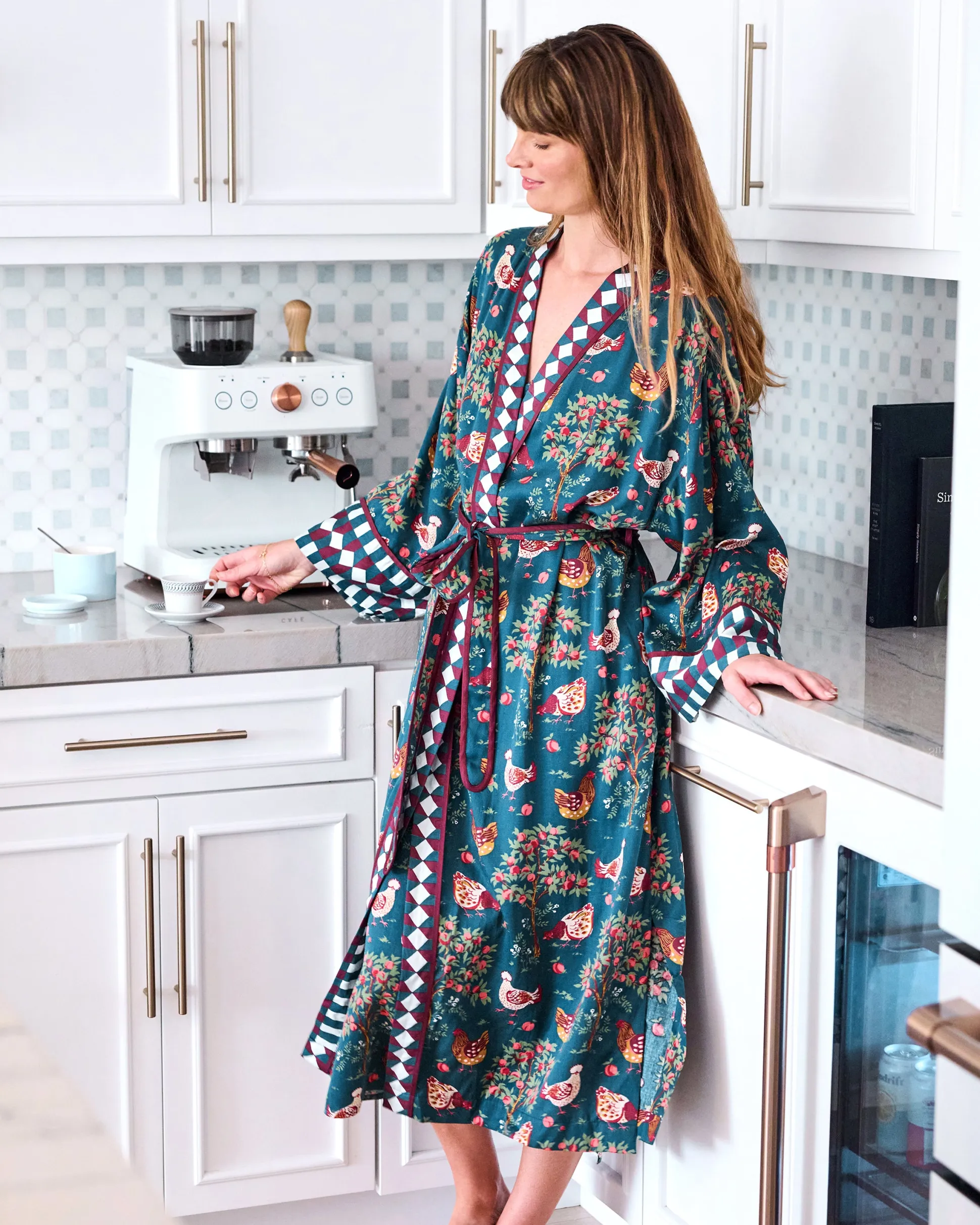 Eco Satin Robe in Hen House