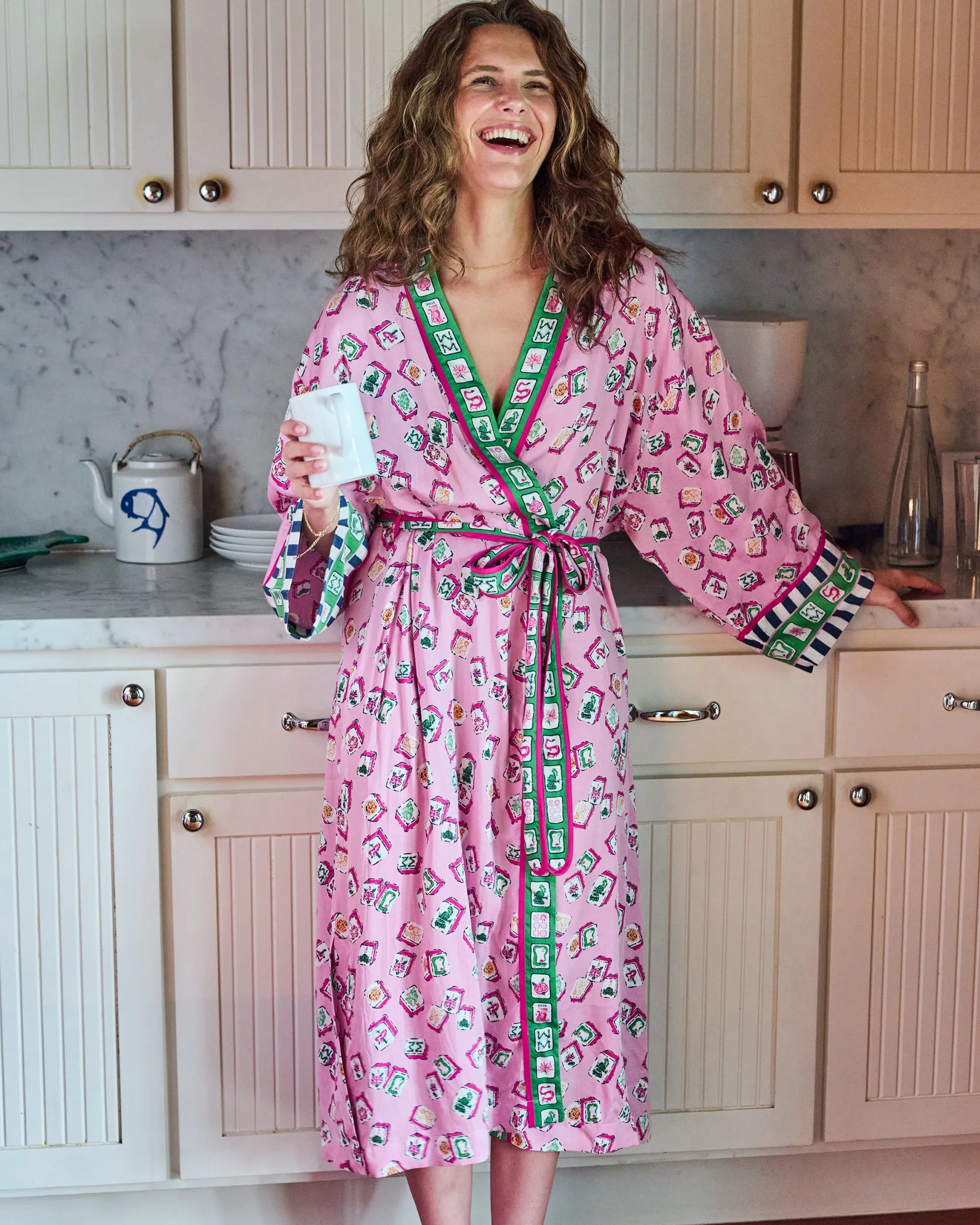 Eco Satin Robe in Lucky Tiles