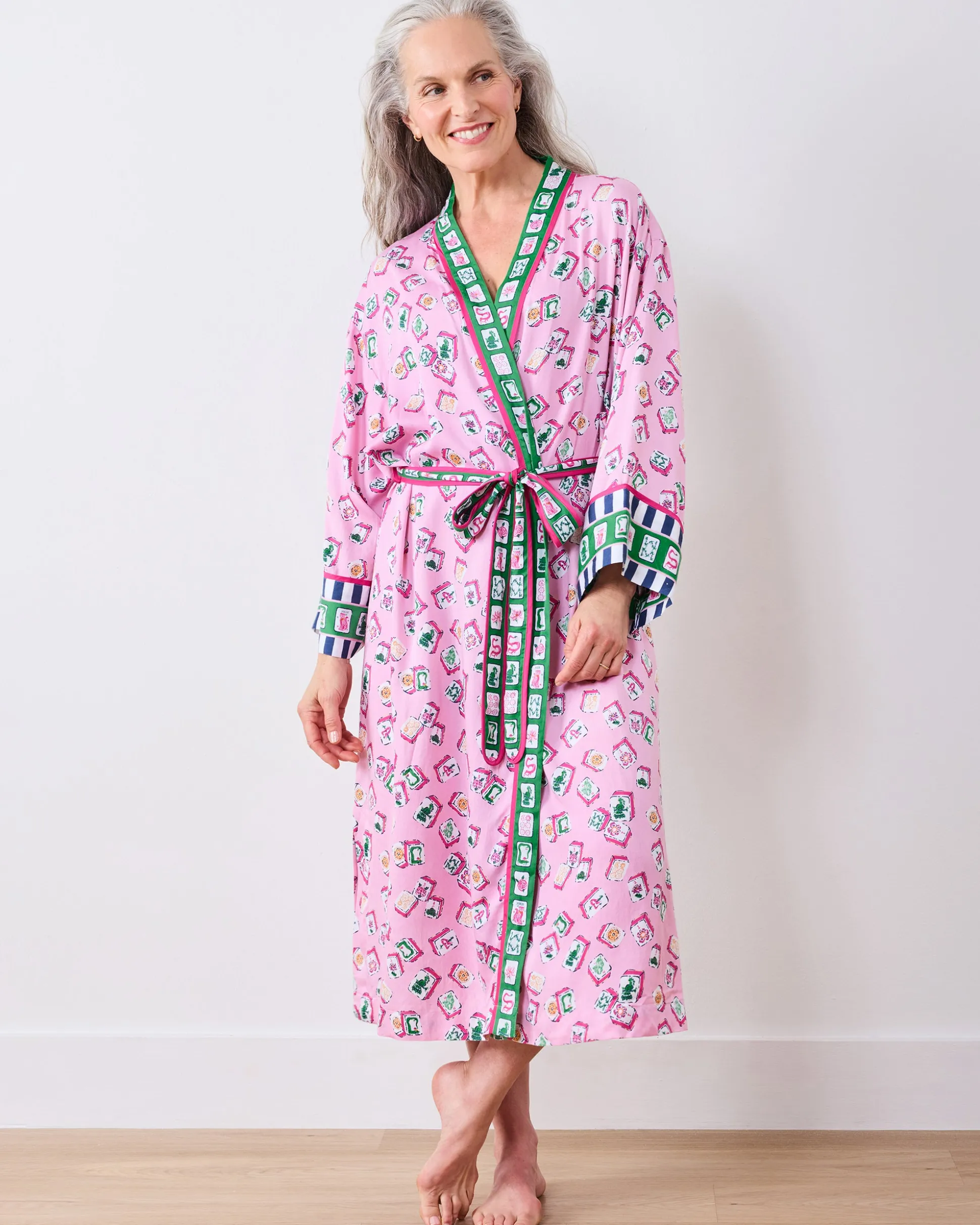 Eco Satin Robe in Lucky Tiles