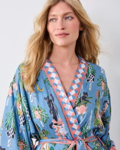 Eco Satin Robe in Macrame Mischief