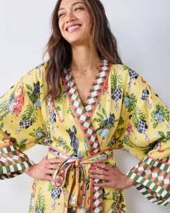 Eco Satin Robe in Macrame Mischief