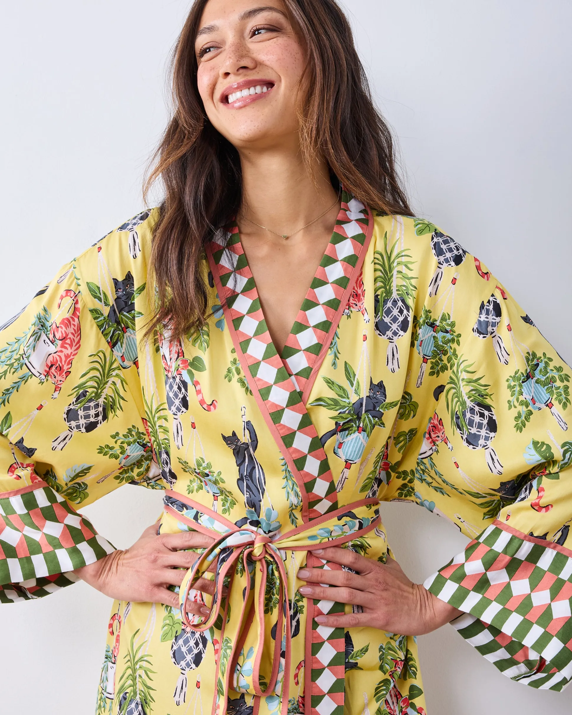 Eco Satin Robe in Macrame Mischief