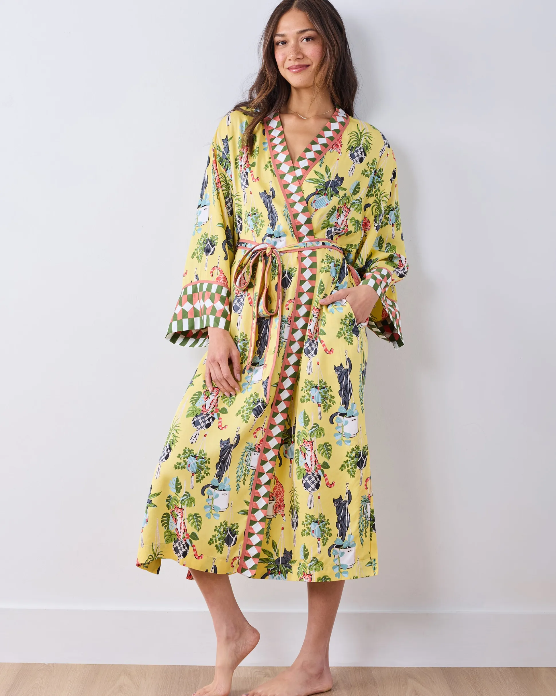 Eco Satin Robe in Macrame Mischief