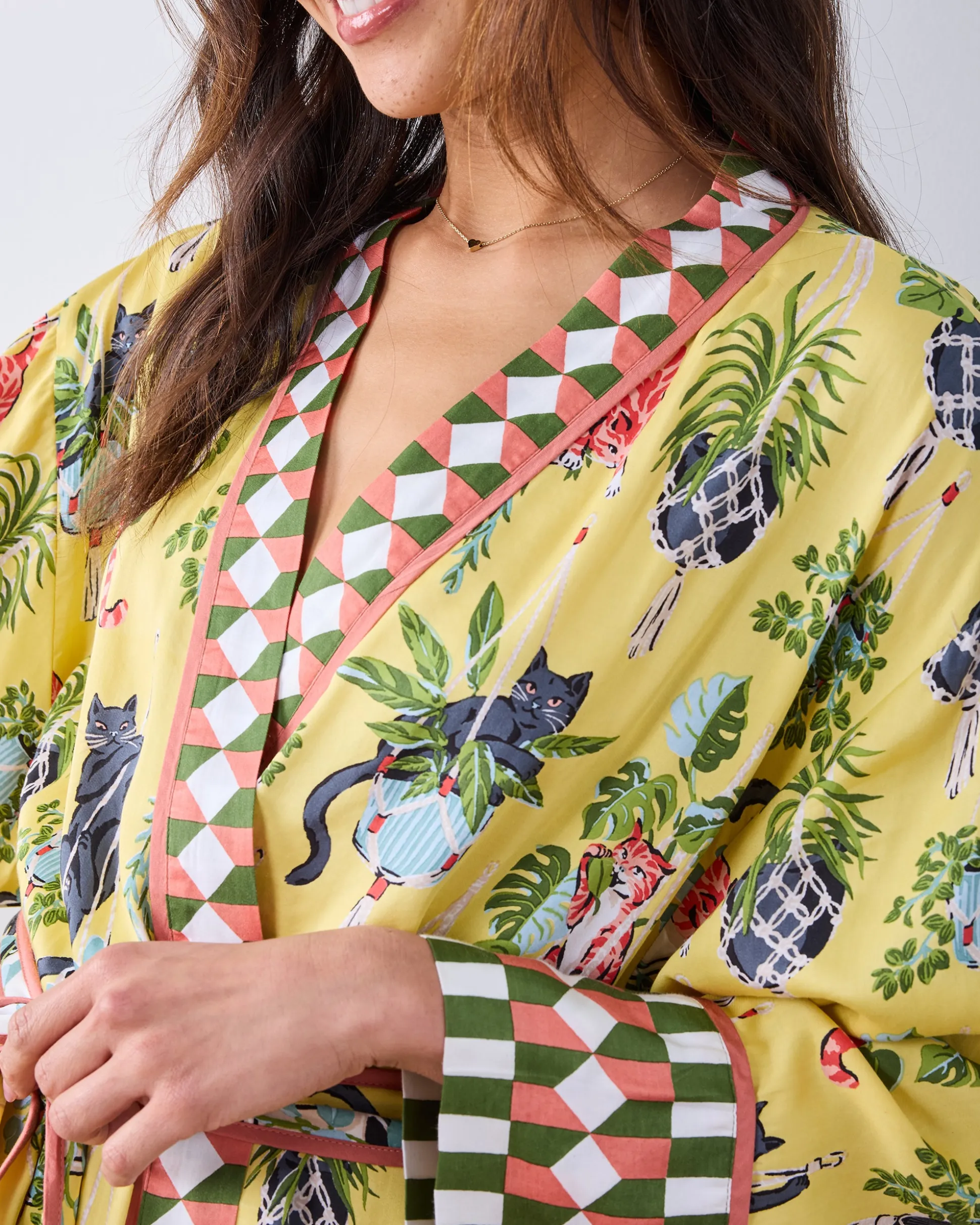 Eco Satin Robe in Macrame Mischief