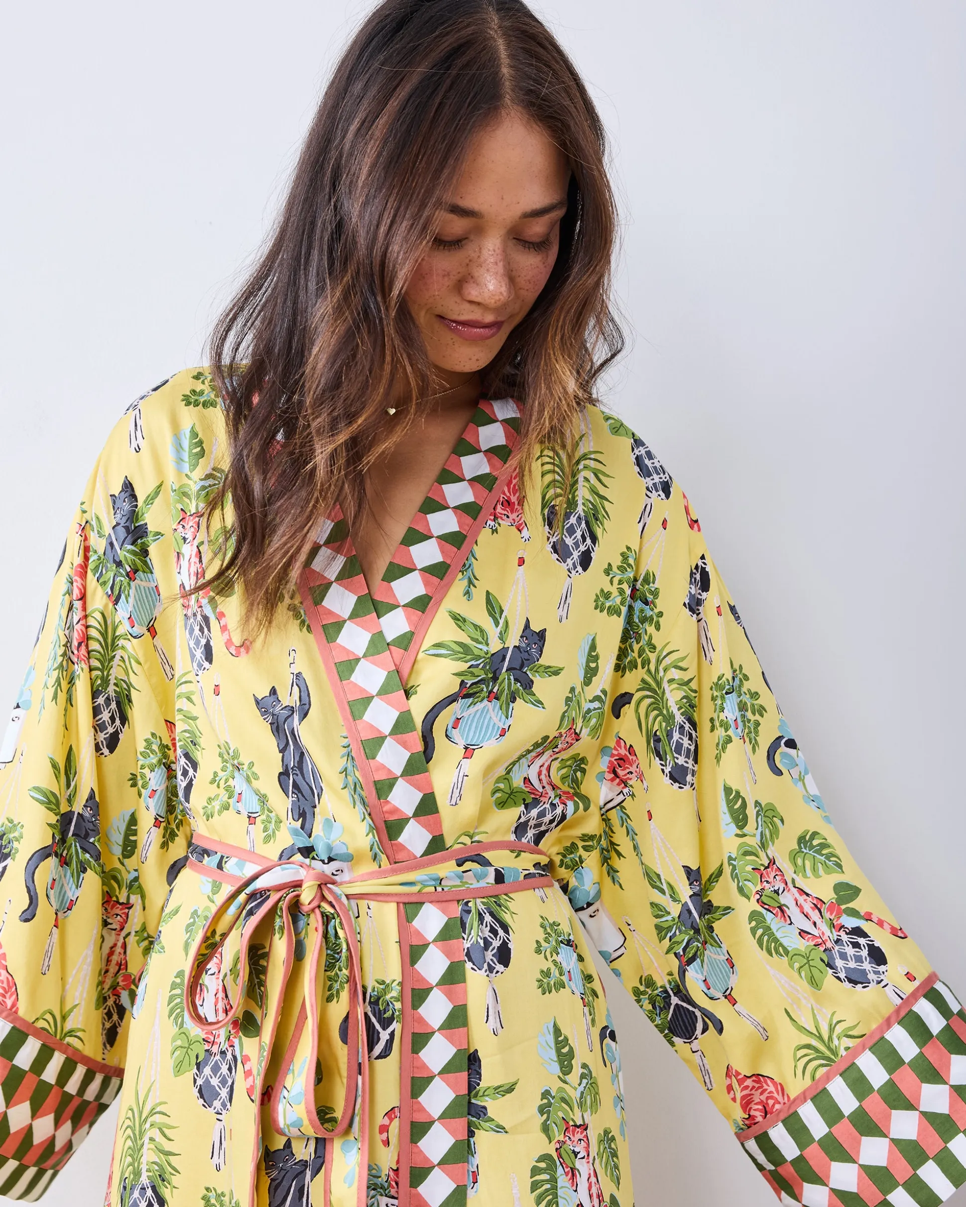 Eco Satin Robe in Macrame Mischief