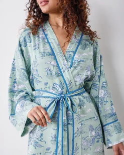Eco Satin Robe in Mermaid Toile