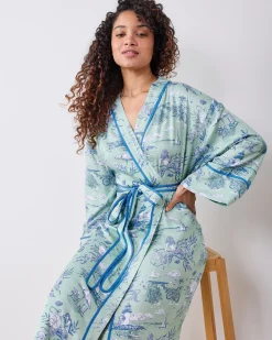 Eco Satin Robe in Mermaid Toile