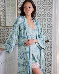 Eco Satin Robe in Mermaid Toile
