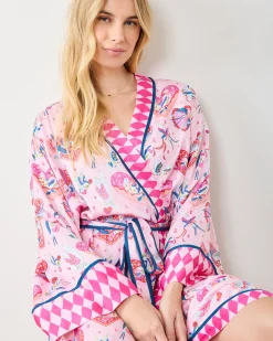 Eco Satin Robe in Swooning Sparrows