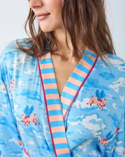 Eco Satin Robe in When Pigs Fly