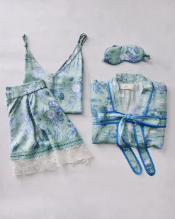 Eco Satin Robe, Pamela & Eyemask Bundle in Mermaid Toile