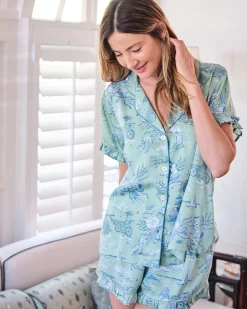 Eco Satin Ruffle Set in Mermaid Toile