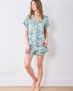 Eco Satin Ruffle Set in Mermaid Toile