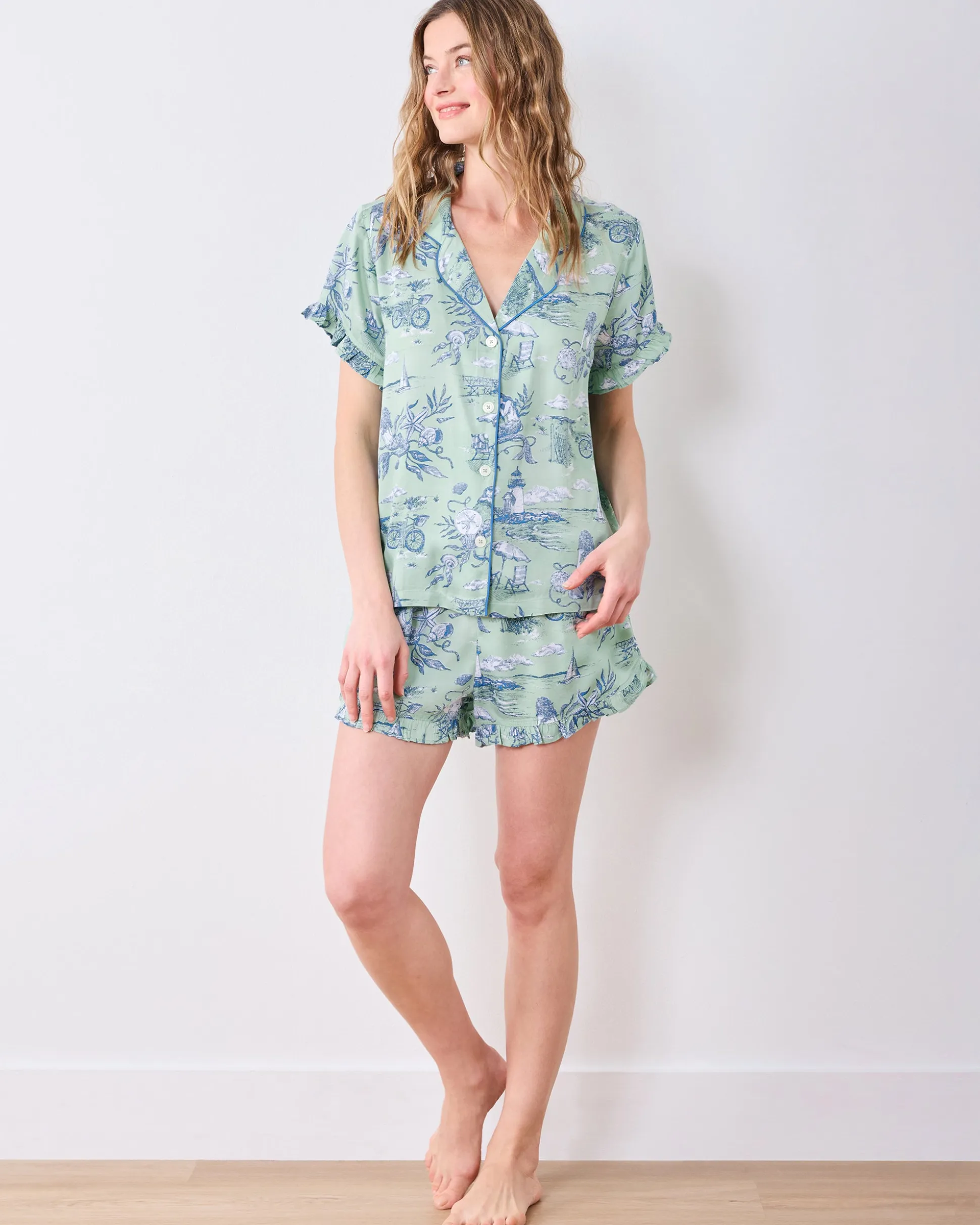 Eco Satin Ruffle Set in Mermaid Toile