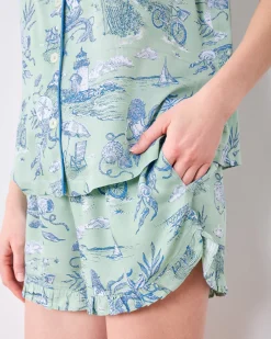 Eco Satin Ruffle Set in Mermaid Toile