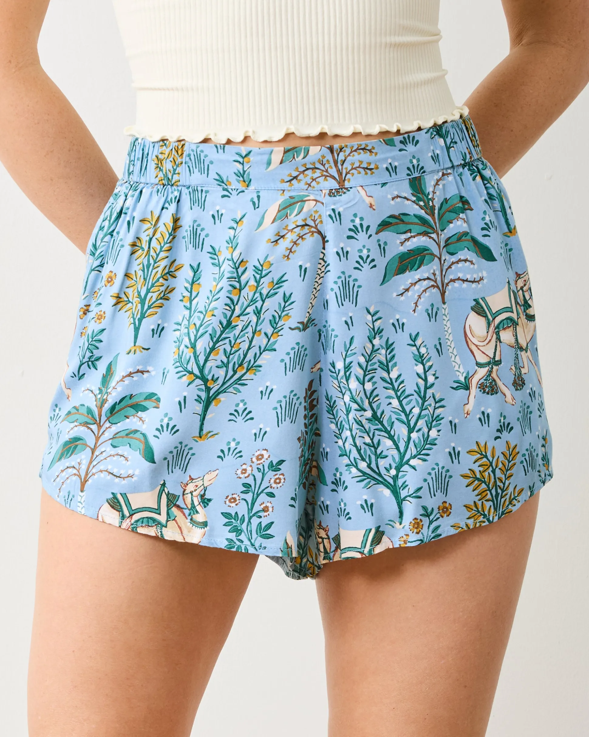 Eco Satin Sweet Dreams Shorts in Camel's Courtyard
