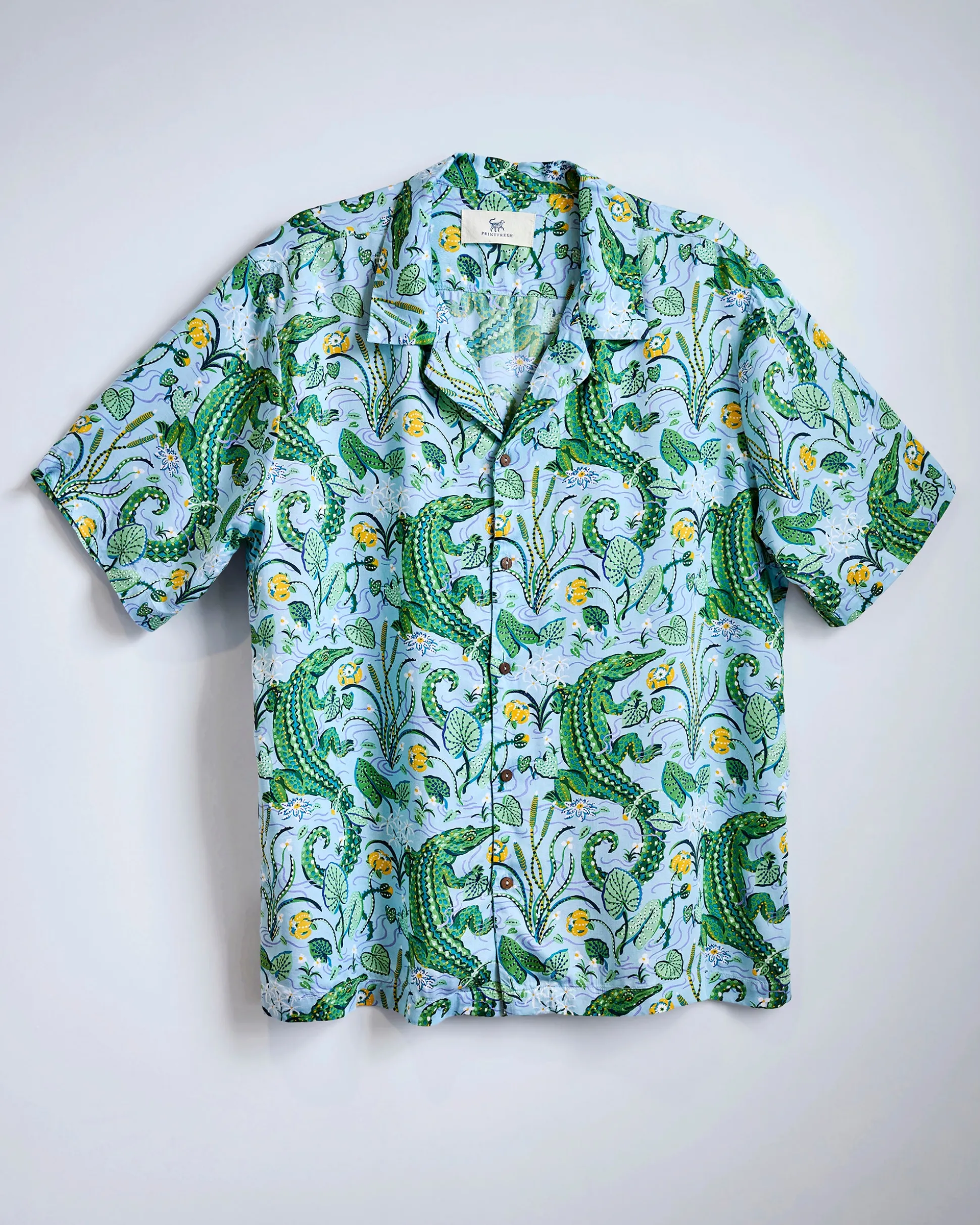 Eco Satin Vacation Camp Shirt in Gator Grove