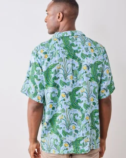 Eco Satin Vacation Camp Shirt in Gator Grove