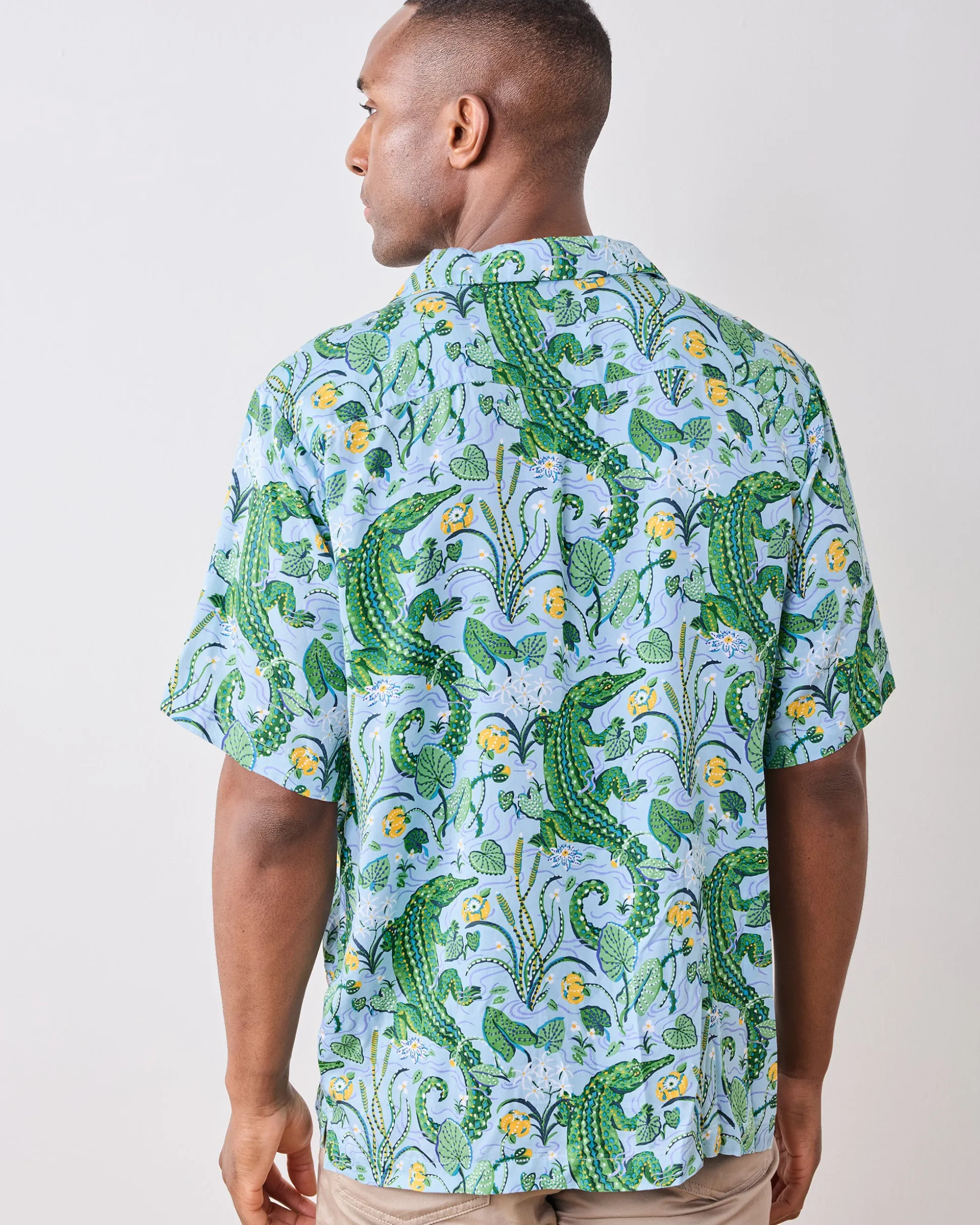 Eco Satin Vacation Camp Shirt in Gator Grove
