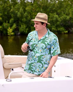 Eco Satin Vacation Camp Shirt in Gator Grove
