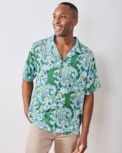 Eco Satin Vacation Camp Shirt in Gator Grove