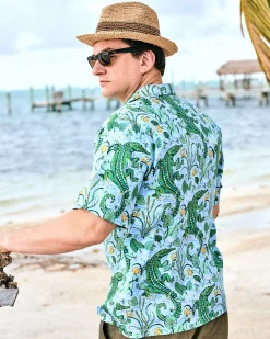Eco Satin Vacation Camp Shirt in Gator Grove