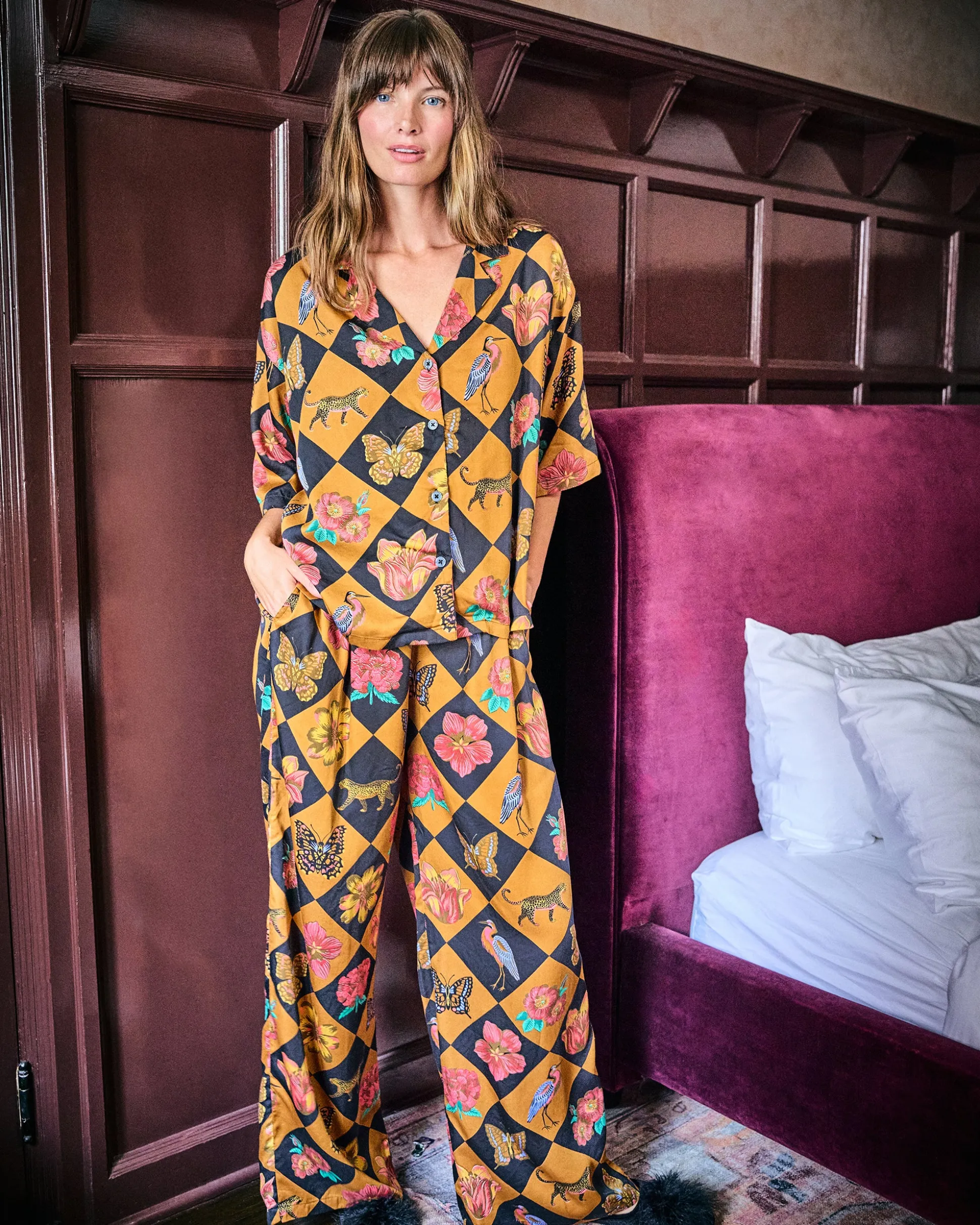 Eco Satin Wildest Dreams Set in Botanical Checkerboard