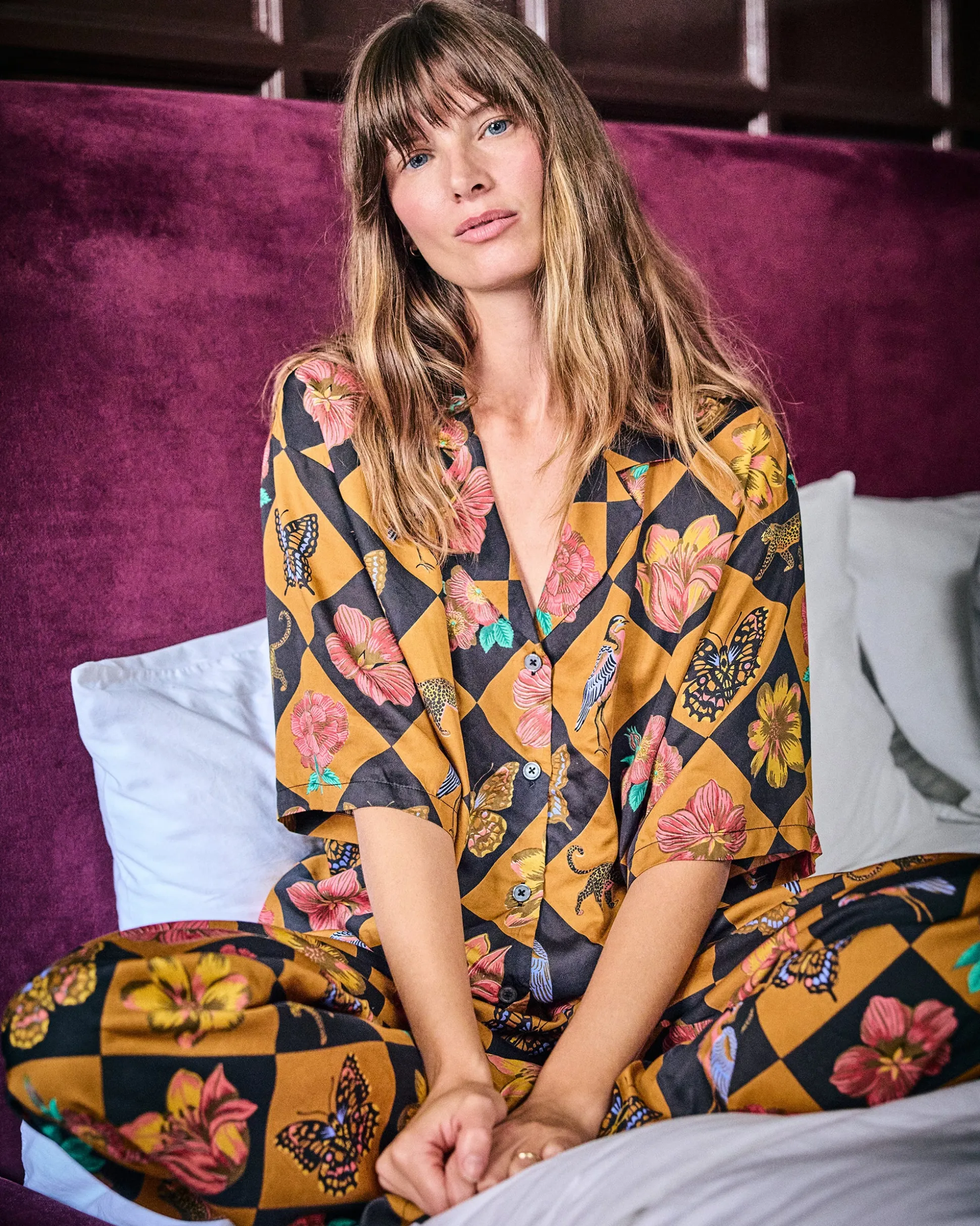 Eco Satin Wildest Dreams Set in Botanical Checkerboard