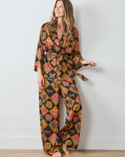 Eco Satin Wrap PJ Set in Botanical Checkerboard