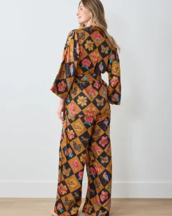 Eco Satin Wrap PJ Set in Botanical Checkerboard