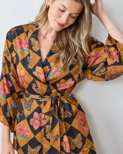 Eco Satin Wrap PJ Set in Botanical Checkerboard