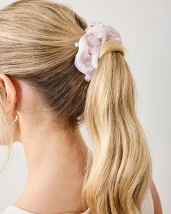 Embellished Scrunchie in Ivory Pearl
