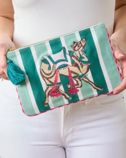 Embroidered Pouch in Camel's Courtyard