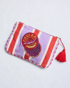 Embroidered Pouch in Champagne & Caviar