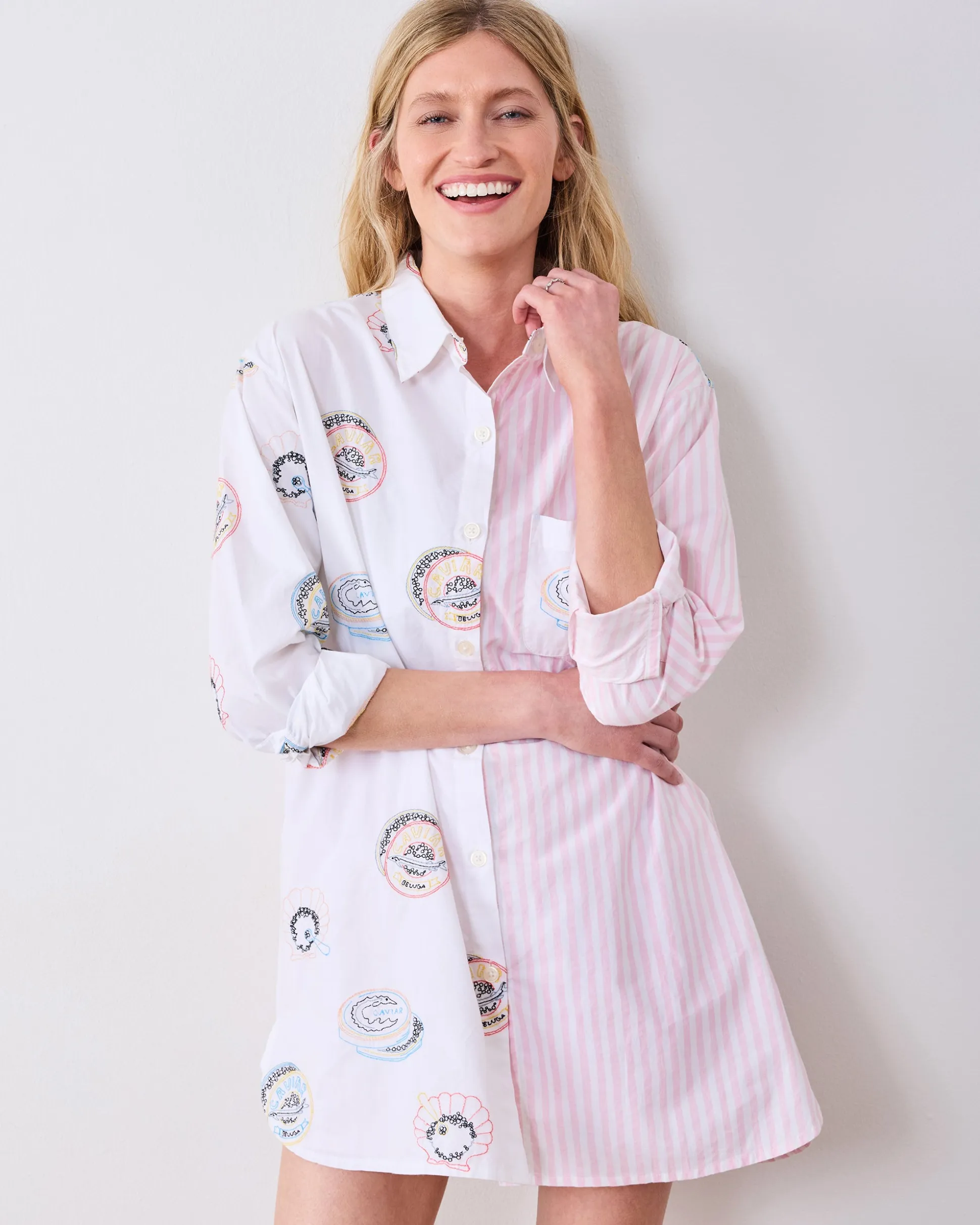 Everyday Button Down in Embroidered Caviar Club