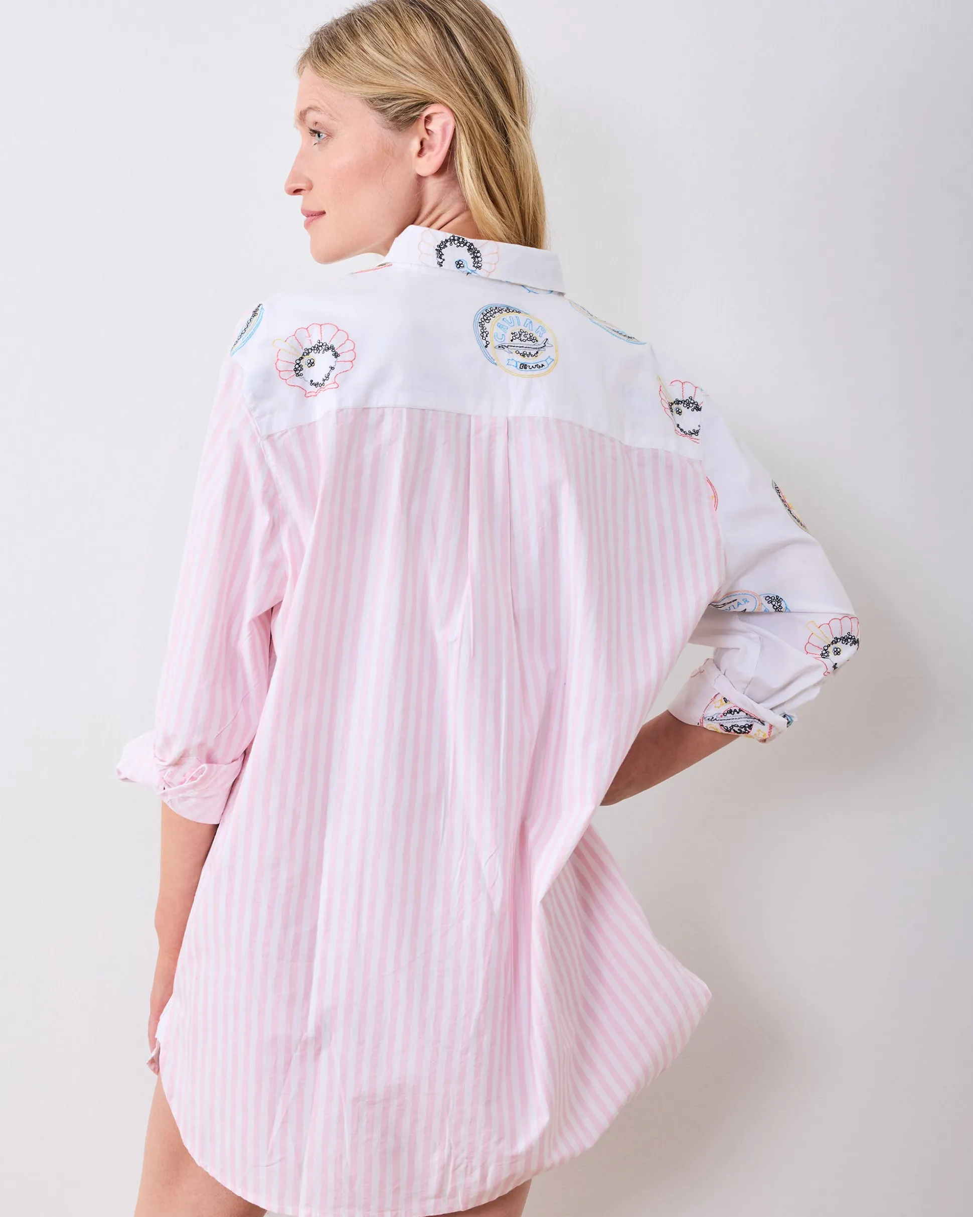 Everyday Button Down in Embroidered Caviar Club