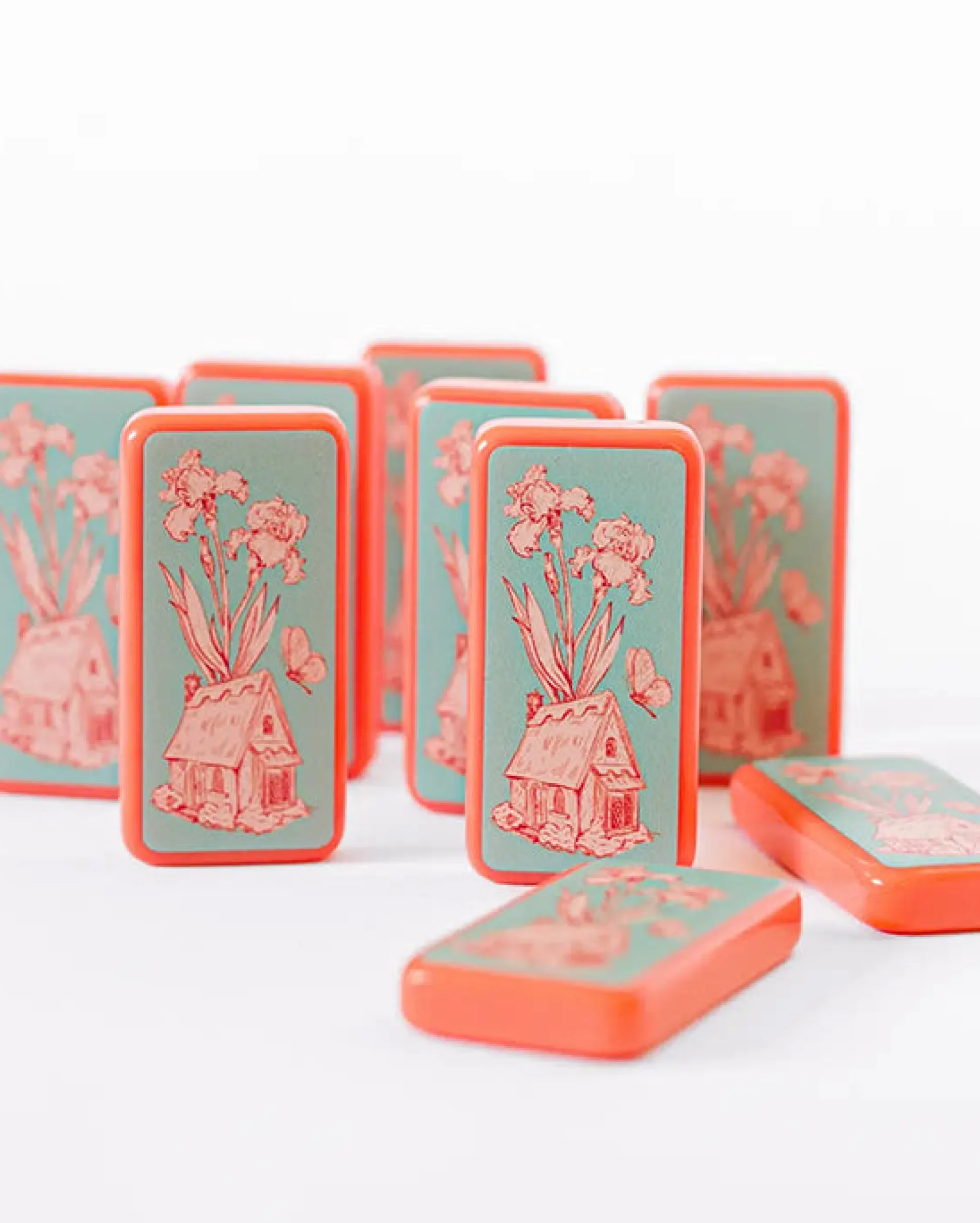 Fairy House Toile Domino Set in Coral