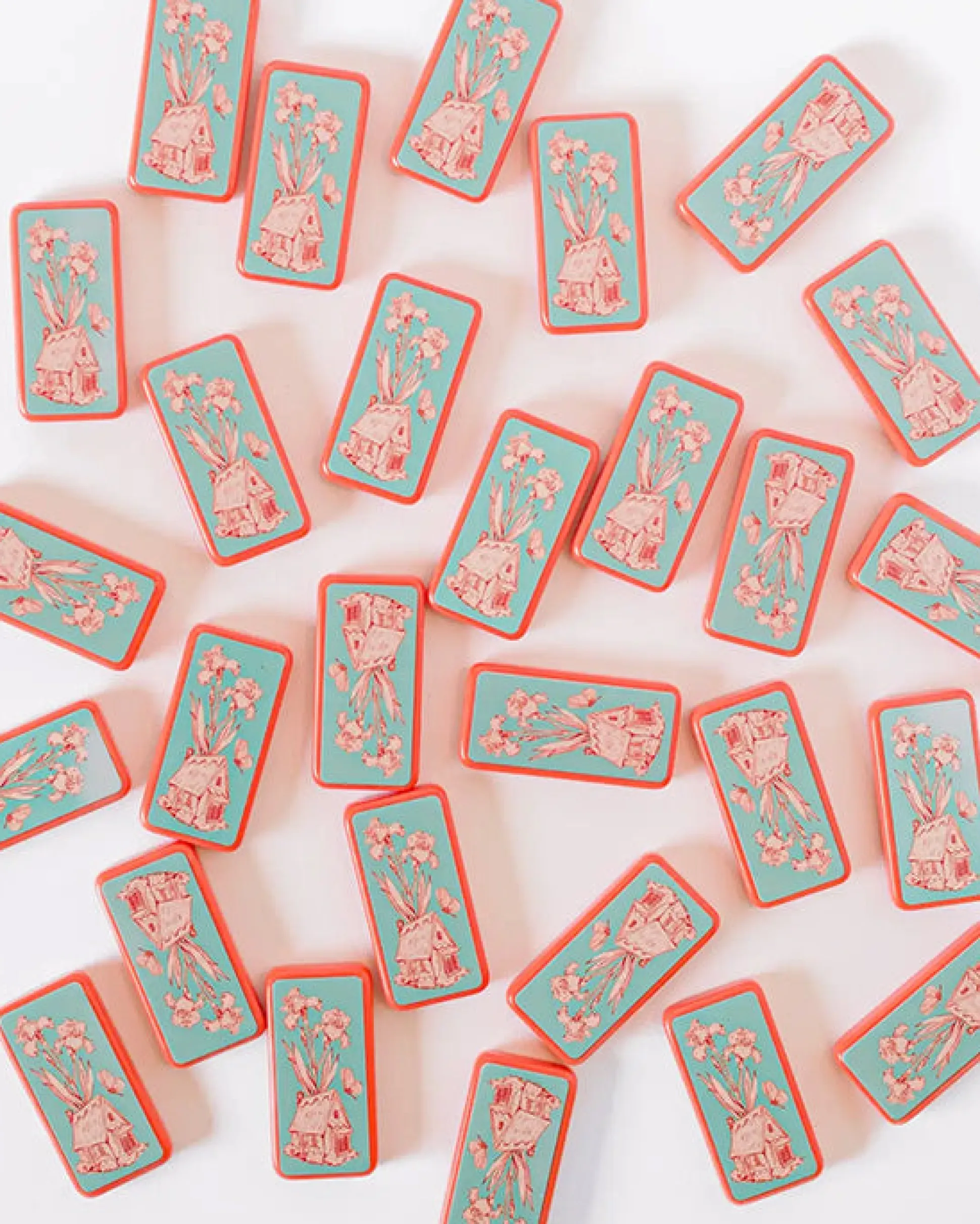 Fairy House Toile Domino Set in Coral